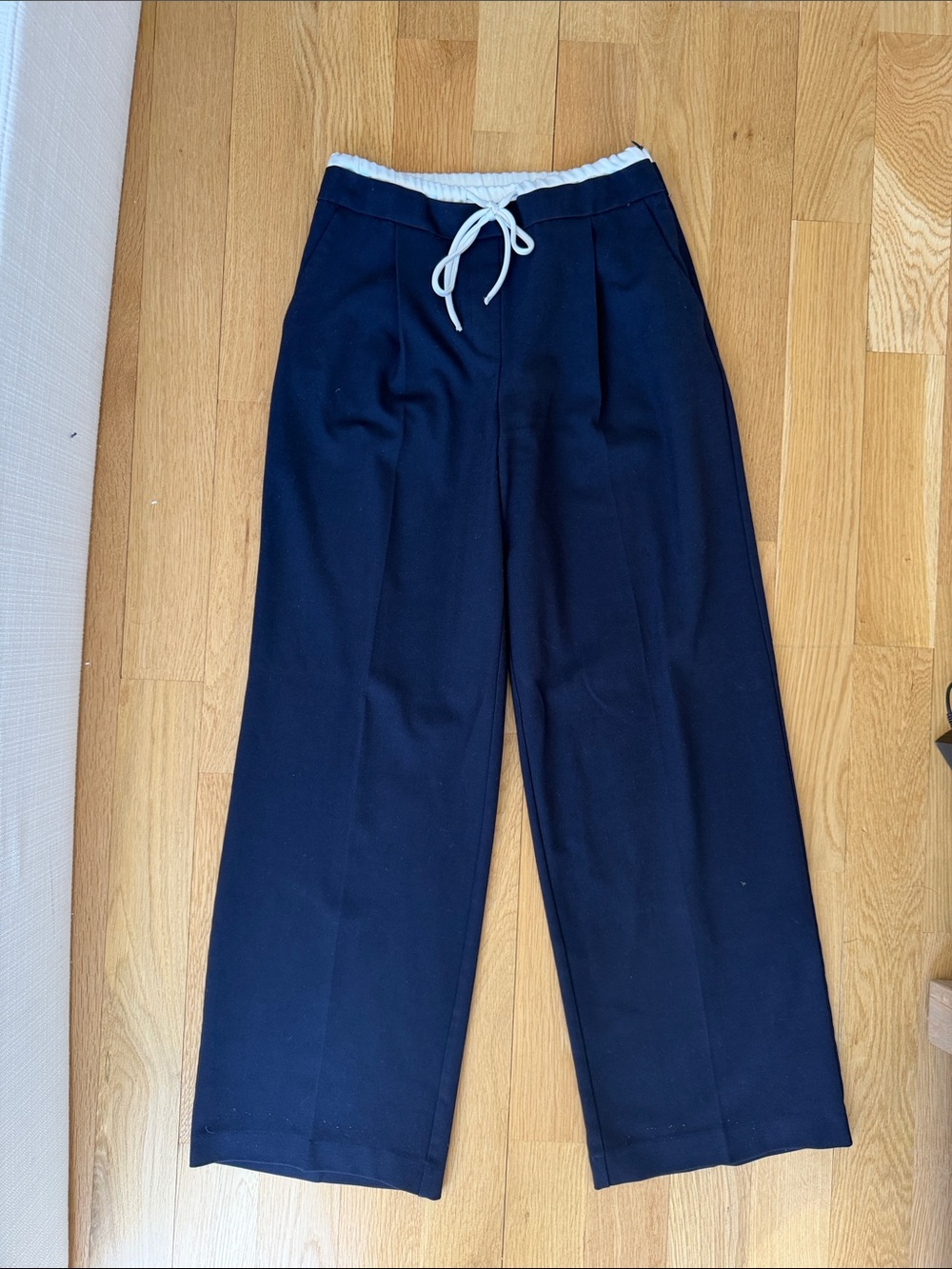 Wide-Leg Navy Double Waist Trousers